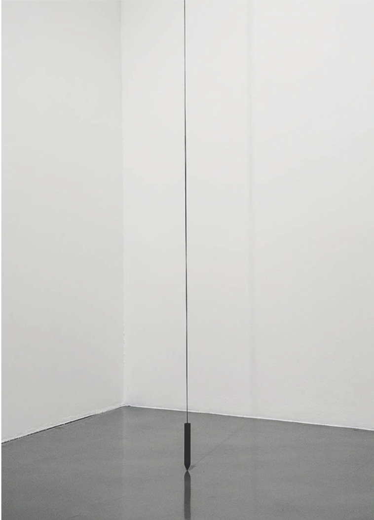 Ana Bidart, Long 99oW, 2014. Graphite rod, string, light and shadow. Dimen- sions variable. Courtesy of the artist.